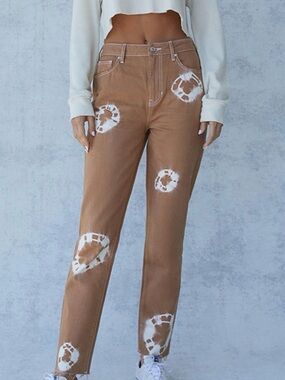PacSun Women's Brown Tie-Dye Straight Leg Jeans